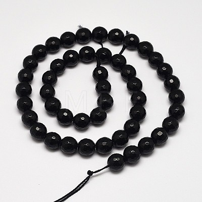 Faceted Round Grade A Black Stone Beads Strands X-G-N0137-04-12mm-1