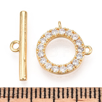 Brass Micro Pave Clear Cubic Zirconia Toggle Clasps KK-E068-VC174-1