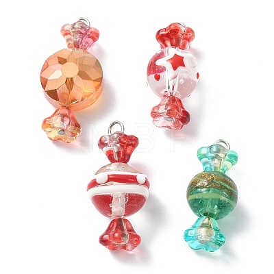 4Pcs 4 Style Glass & Lampwork Pendants PALLOY-TA00041-1