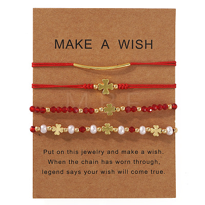 Faux Pearl & Brass & Glass Braided Bead Bracelet Sets WG4426-16-1