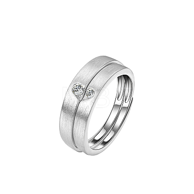 S925 Silver Matte Heart Zircon Couple Rings Adjustable Size Gift LI6253-1