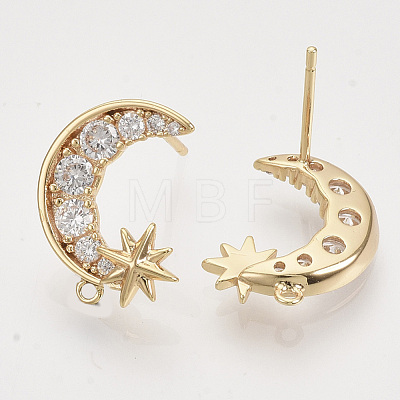 Brass Micro Pave Clear Cubic Zirconia Stud Earring Findings KK-T054-53G-NF-1