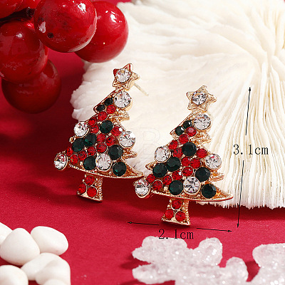 Christmas Tree Alloy Rhinestone Stud Earrings WG792CD-01-1