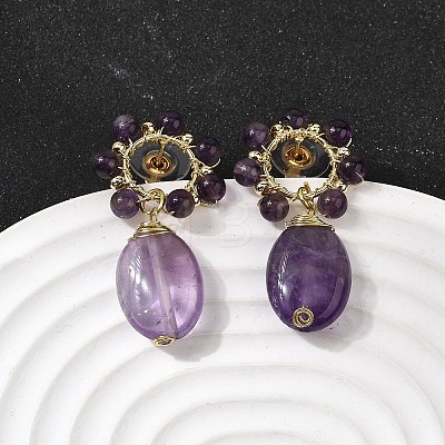 Natural Amethyst Dangle Stud Earrings EJEW-G454-01G-08-1