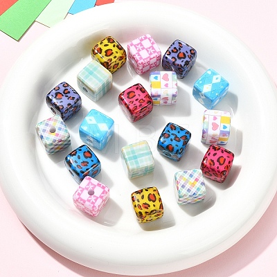 18Pcs 9 Colors Laser & Printed Opaque Acrylic Beads OACR-YW0004-55-1