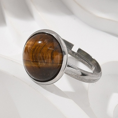 Half Round Natural Tiger Eye Finger Rings RJEW-M062-01P-08-1