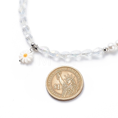 Natural Shell Daisy Flower Stretch Bracelet and Pendant Necklace SJEW-JS01252-1