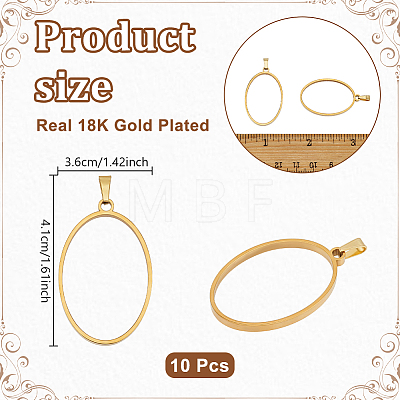 10Pcs 304 Stainless Steel Open Back Bezel Oval Pendants PALLOY-UN00037-1