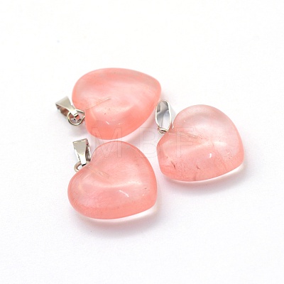 Heart Dyed Cherry Quartz Glass Pendants G-Q371-03-1