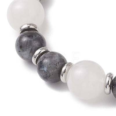 Round Natural White Jade & Larvikite Beaded Stretch Bracelets for Women BJEW-JB13139-1