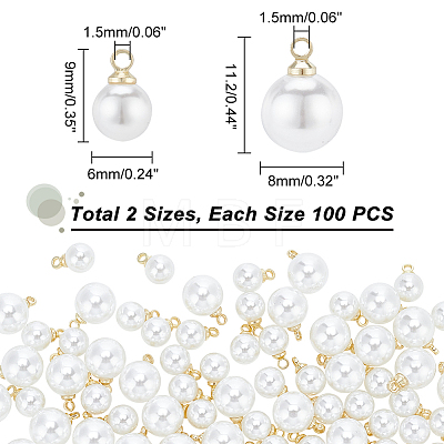 200Pcs 2 Style ABS Plastic Imitation Pearl Pendants KY-NB0001-44-1