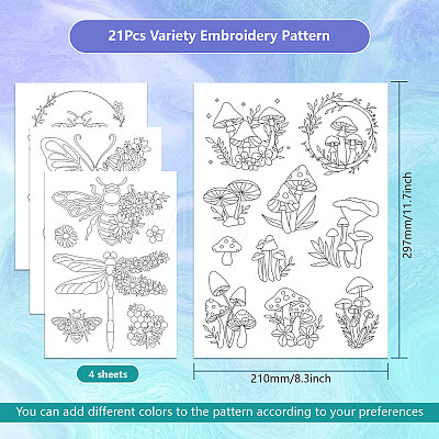 4 Sheets 11.6x8.2 Inch Stick and Stitch Embroidery Patterns DIY-WH0455-014-1