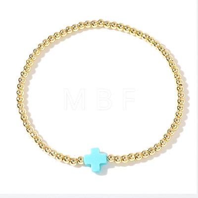 Brass Round Beads Stretch Bracelets VH4184-18-1