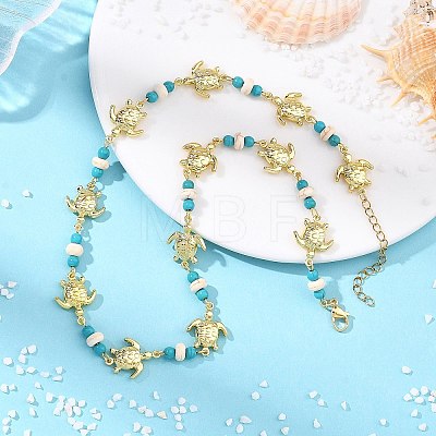 Ocean Dyed Synthetic Turquoise Beads & 304 Stainless Steel Link Chain Necklaces GG-NJEW-JN06337-02-1