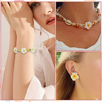 100Pcs Handmade Polymer Clay 3D Flower Plumeria Beads CLAY-SC0002-48C-1