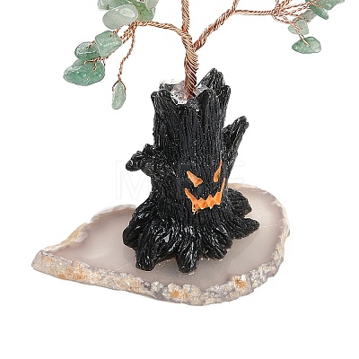 Halloween Theme Natural Green Aventurine Chips Tree of Life Decorations DJEW-B013-02D-1