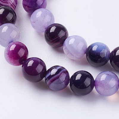 Round Dyed Natural Striped Agate/Banded Agate Beads Strands X-G-G582-8mm-05-1