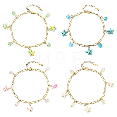 Dyed Synthetic Turquoise Beads Anklets For Women AJEW-AN00799-1