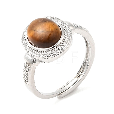 Natural Gemstone Oval Adjustable Ring RJEW-A020-01P-1