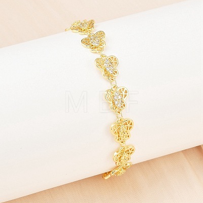 Brass Micro Pave Clear Cubic Zirconia Link Chain Bracelets for Women BJEW-A090-10C-G-1
