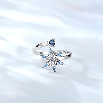 Alloy Rhinestone Snowflake Cuff Open Rings for Women WGB7CFA-01-1