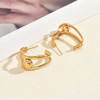 Heart with Round Stainless Steel Stud Earrings EJ9702-1