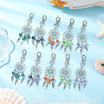 10Pcs 5 Styles Woven Net/Web with Wing Alloy Pendant Decorations HJEW-JM02975-01-1