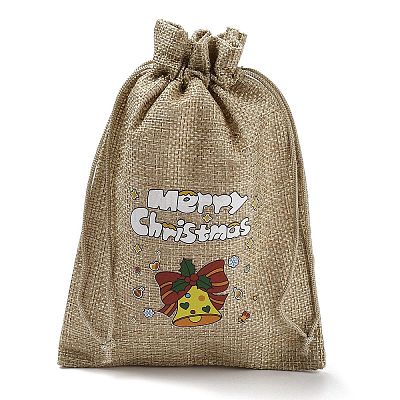 Christmas Printed Burlap Packing Pouches Drawstring Bags ABAG-Q053-02B-10-1