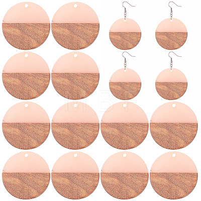 SUNNYCLUE Transparent Resin & Walnut Wood Pendants RESI-SC0001-14-H40-1