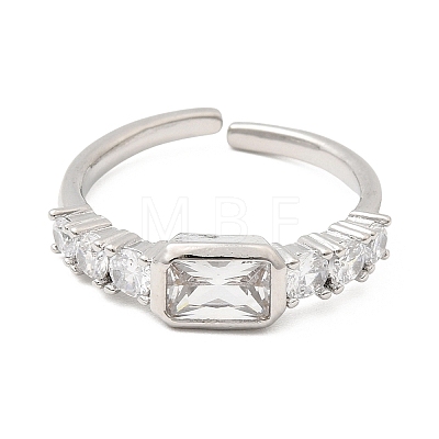 Brass with Cubic Zirconia Cuff Rings for Women RJEW-B160-07B-P-1