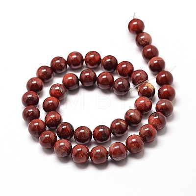 Natural Red Jasper Round Bead Strands G-P072-19-6mm-1