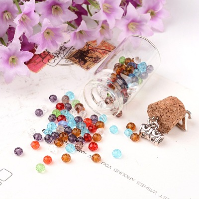 Faceted Rondelle Transparent Glass Beads GLAA-R152-4mm-M1-1