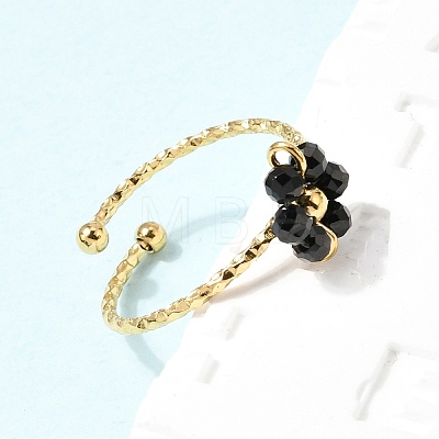 Adjustable 304 Stainless Steel Natural Black Onyx Cuff Open Rings RJEW-P187-01G-06-1