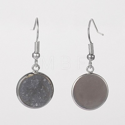Silver Color Plated Flat Round Brass Druzy Resin Dangle Earrings EJEW-JE01664-1