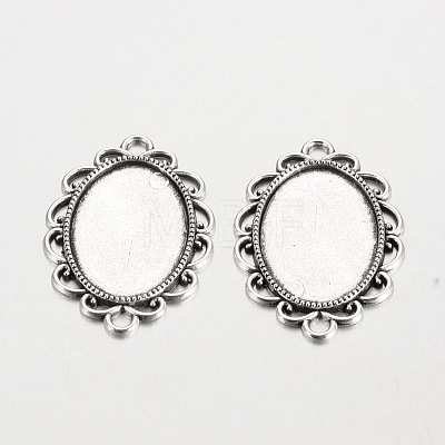 Oval Tibetan Style Alloy Cabochon Connector Settings X-PALLOY-K112-15AS-RS-1
