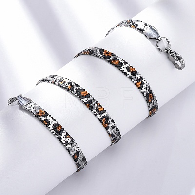 304 Stainless Steel Leopard Print Flat Snake Chain Necklaces for Women NJEW-A044-02A-P-1