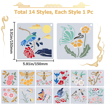 Gorgecraft 14Pcs 14 Styles PET Plastic Hollow Out Drawing Painting Stencils Templates DIY-GF0007-44-1