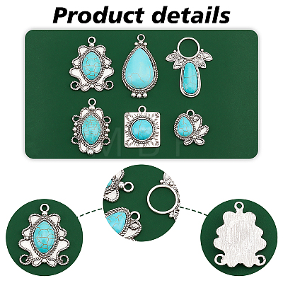   12Pcs 6 Style Synthetic Turquoise Pendants FIND-PH0005-12-1