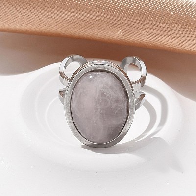 Oval Natural Rose Quartz Finger Rings RJEW-M062-02P-15-1