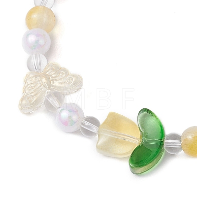 Tulip & Butterfly & Round Two Tone Glass Imitation Jade Beaded Stretch Bracelets for Women BJEW-JB10686-1