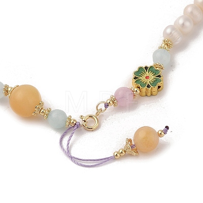 Natural Rose Quartz & Pearl Beaded Necklaces NJEW-L119-07G-1