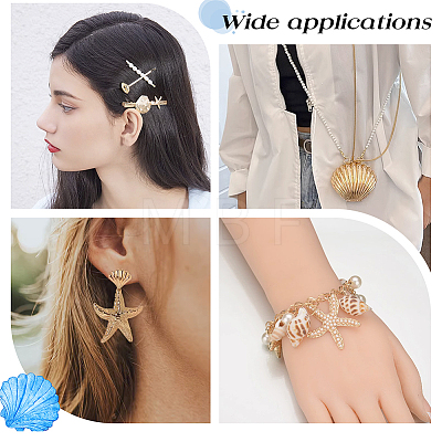   Natural Shell & Alloy Starfish Charm Bracelet & Bib Necklace & Adjustable Ring & Dangle Stud Earrings & Aligator Hair Clip & Mini Crossbody Bags SJEW-PH0001-11-1