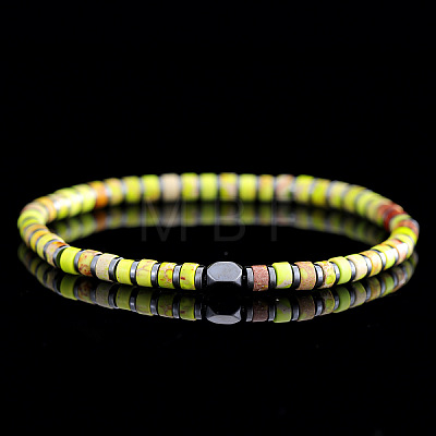 Dyed Natural Imperial Jasper & Synthetic Non-magnetic Hematite Beads Stretch Bracelets for Men EG0676-6-1