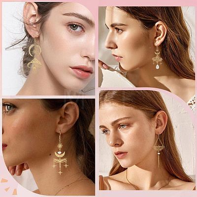 5 Pairs 5 Style Star & Moon Tarot Theme Alloy Dangle Earrings for Women EJEW-SC0001-32-1