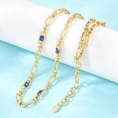 5MM Brass Pave Cubic Zirconia Oval Link Chain Necklaces NJEW-D324-01G-03-1