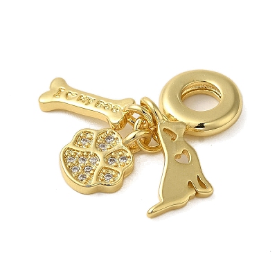 Rack Plating Brass Micro Pave Clear Cubic Zirconia European Dangle Charms KK-P279-34G-1