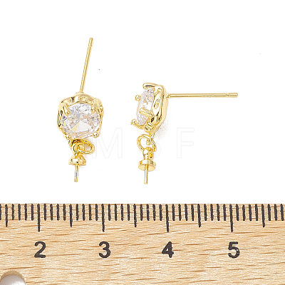 Rack Plating Brass Micro Pave Cubic Zirconia Studs Earrings Fiinding KK-K360-30G-1