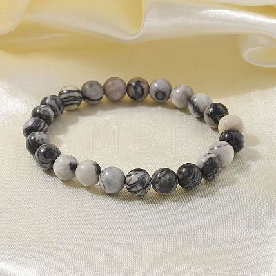 Natural Netstone Bead Stretch Bracelets X-BJEW-K212-B-021-1