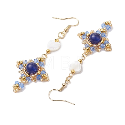 Natural Mixed Stone & Glass Seed Beads Dangle Earrings for Women EJEW-MZ00213-04-1