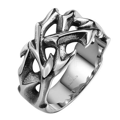 Punk Rock Style 316L Stainless Steel Hollow Tribal Flame Wide Band Rings for Men RJEW-BB06732-9-1